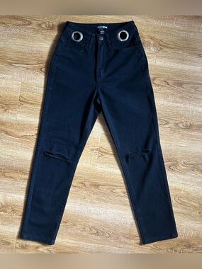 black o-ring grommet high waisted skinny jeans